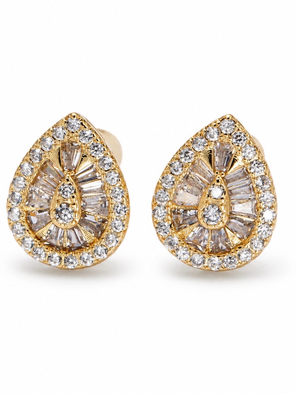 Gold Pear CZ Stud Earrings (4447)